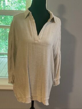 Umgee Cream Collared V-Neck Linen Tunic